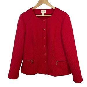 Chico’s Quilted Full Zip Cardigan Women’s Sz 2 Large Red Lightweight Jacket Fall